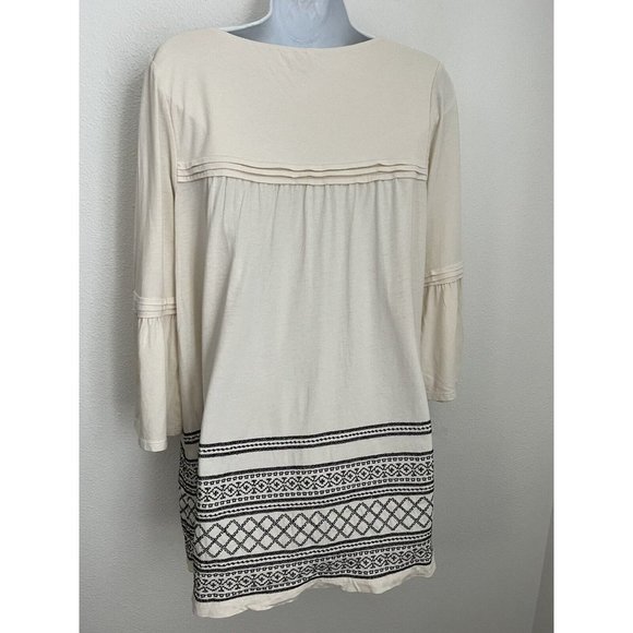 J Jill Embroidered Tunic Top Blouse Cream & Black 3/4 Bell Sleeve Small … - Picture 4 of 7